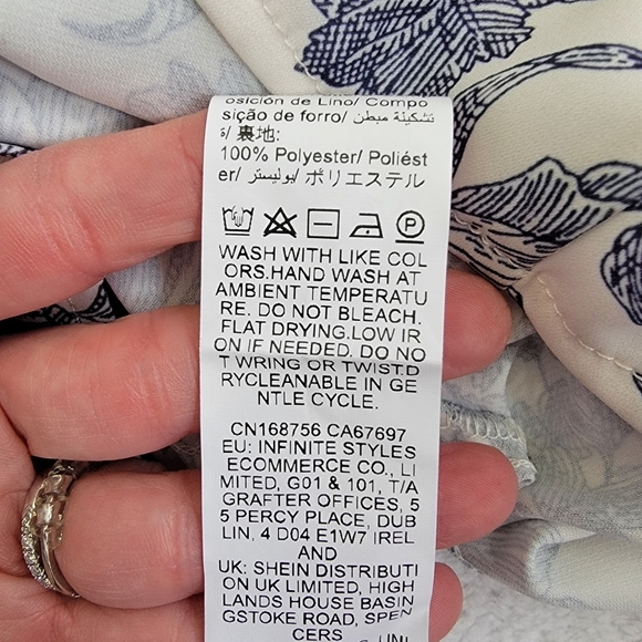 NWT Dazy Blue White Floral Contrast Collar Buttons Puff Sleeve Midi Dress Size L - Picture 9 of 11